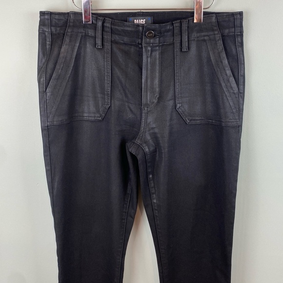 PAIGE Women's Mayslie straight leg high rise black fog luxe coating size 31 - Picture 2 of 8